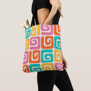 Tote Bag Géométries Rétro Colorées et Boucles Carrées Audac