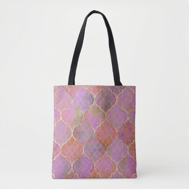 Tote Bag Géométrique Abstraite : Aquarelle d'or marocaine (Devant)