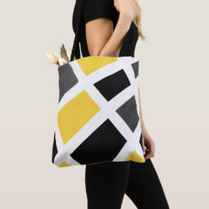 Tote Bag Géométrique blanc noir gris jaune
