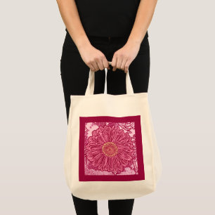 Tote Bag Gerbera Daisy Block Imprimer, Maroon et rose