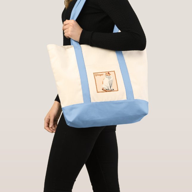 Tote Bag Gingembre orange et chat blanc Personnalisé (Devant (produit))