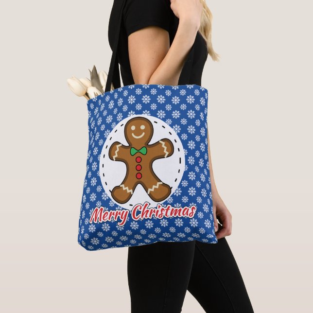 Tote Bag Gingerbread - Patters bleus - Merry Xmas (De près)