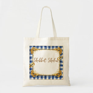 Tote Bag Gingham Luxe Moderne Tendance Chic Bleu Blanc Or
