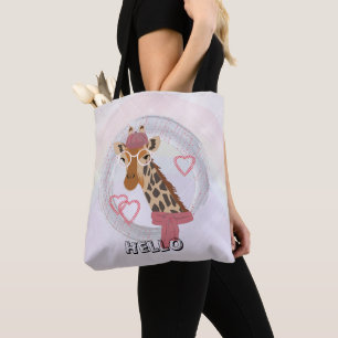 Tote Bag Girafe aux lunettes et béret rouge
