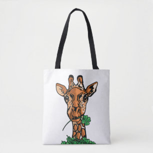 Tote Bag Girafe Chanceuse Trèfle à Quatre Feuilles Safari M