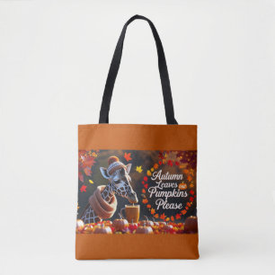 Tote Bag Girafe d'automne avec Citrouille Latte Automne