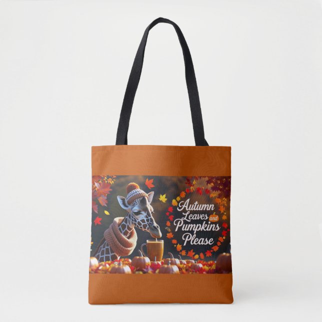Tote Bag Girafe d'automne avec Citrouille Latte Automne (Devant)