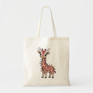 Tote Bag Girafe enveloppée de lumières de Noël Amoureux des