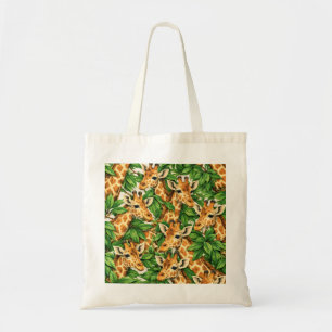 Tote Bag Girafe et motif de feuilles tropicales