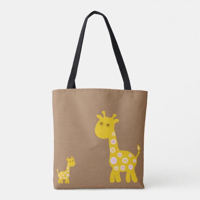 Tote Bag Girafe rétro et drôle de fleurs motifs pastel (Dos)