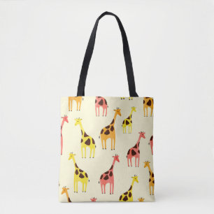 Tote Bag Giraffe de dessin : Motif Vintage coloré.