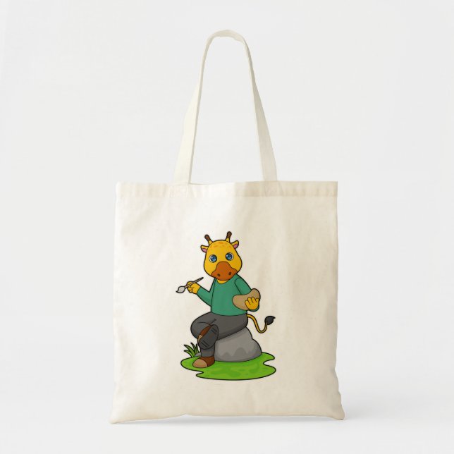 Tote Bag Giraffe en peintre avec pinceau (Devant)