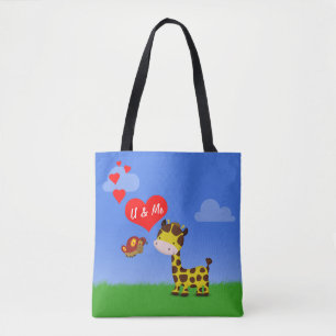 Tote Bag Giraffe et papillon en amour