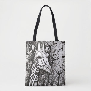 Tote Bag Giraffe Nature paisible Prairie Dessin d'art