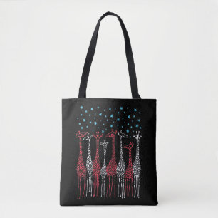 Tote Bag Giraffes rouge blanc et bleu 4 juillet