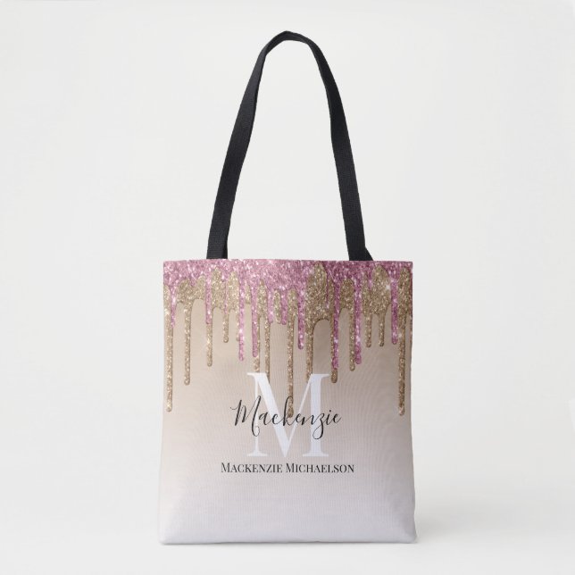 Tote Bag Girl Gold Parties scintillant rose Nom du monogram (Devant)