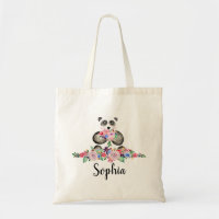Girls Beautiful Flowers Watercolor Panda et nom