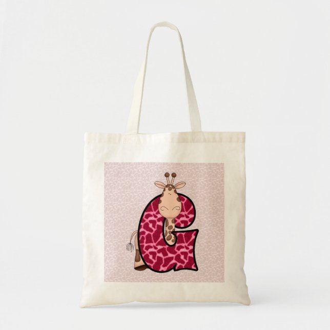 Tote Bag Girls Giraffe rose avec lettre G (Devant)