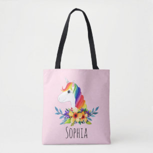 Tote Bag Girls mignonne Magical Rainbow Unicorn et nom Enfa
