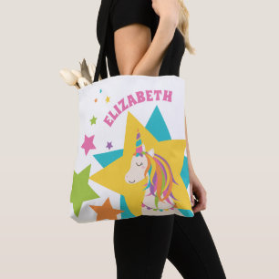 Tote Bag Girly Cute Rainbow Unicorn Stars Ajouter Votre Nom