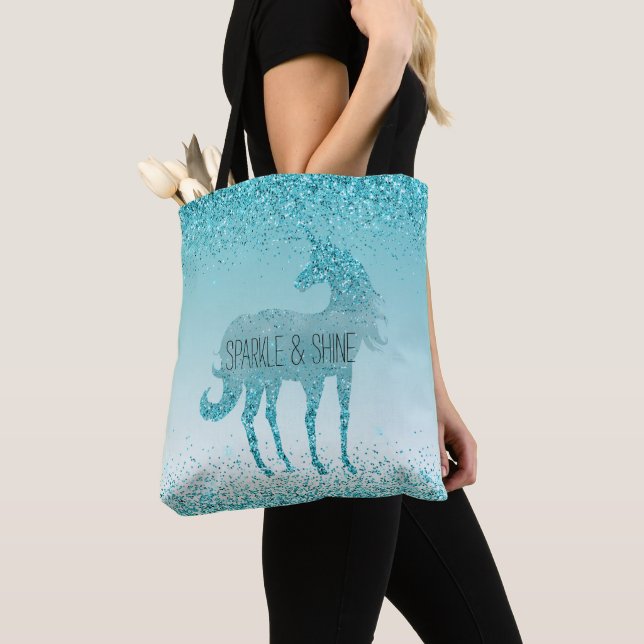 Tote Bag Girly Glitz Aqua Turquoise Parties scintillant Uni (De près)