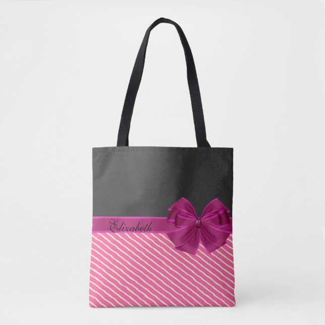 Tote Bag Girly Modern Chic Stripes Personnalisées (Devant)