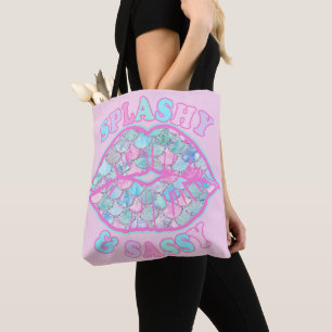 Tote Bag Girly Splashy & Sassy Rose Turquoise Mermaid Kiss