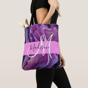 Tote Bag Glam Abstrait Purple Shimmer Texture rose Monogram