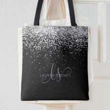 Glam Black Silver Parties scintillant Nom du monog