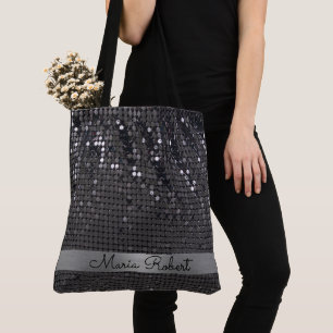 Tote Bag Glam Fille Parties scintillant Noire métallique Pe