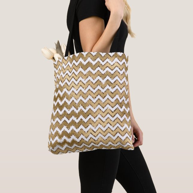 Tote Bag Glam Gold White Zigzag (De près)