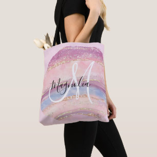 Tote Bag Glam Or Rose Bleu Monogramme Trait De Brosse En Pi