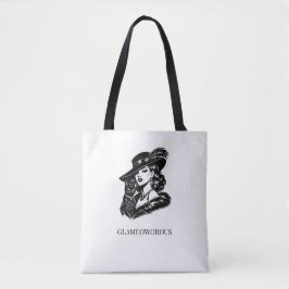 Tote Bag Glam Woman with Cat Fashion Illustration