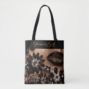 Tote Bag Glamor Girl Lipstick et bijoux floraux