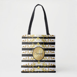 Tote Bag Glamour Chic faux or rayures métalliques