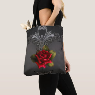 Tote Bag Glamour gothique Rose rouge Noir Ornemental Glam