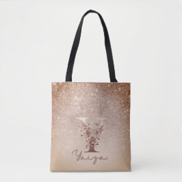 Tote Bag Glitter  Rose Gold Floral Letter Y Tote