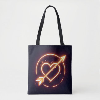 Tote Bag glowing image of a heart with cupid's arrow