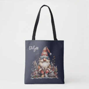 Tote Bag Gnome scandinave assis sur un journal personnalisé
