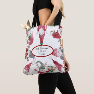 Tote Bag Gnomes de Noël Whimsical Meilleur nom de l'enseign