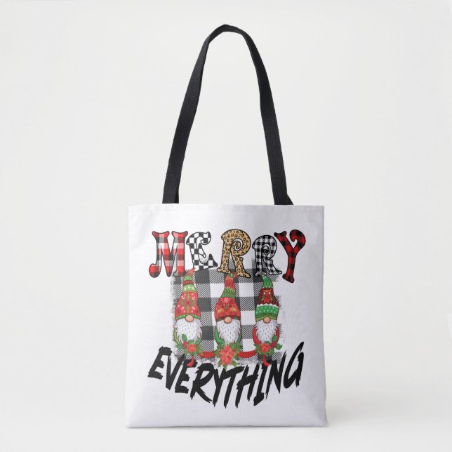 Tote Bag Gnomes Funny Joyeux Tout Blanc Noir Plaid (Devant)