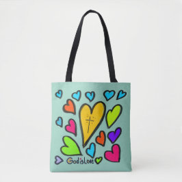 Tote Bag God is Love with Hearts Cross