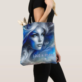 Tote Bag Goddess Celestial White Blue Head Février -