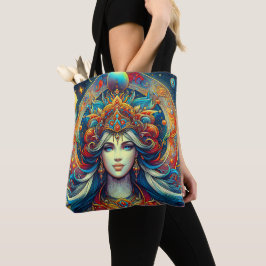 Tote Bag Goddess Head flow turquoise Cheveux Avril -
