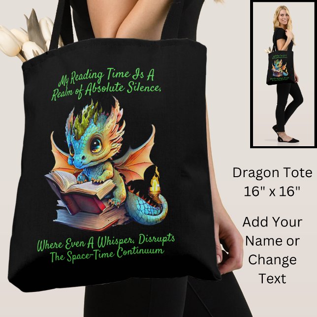 Tote Bag Gold Aqua Baby Dragon Avertissement Lecture Livre  (Créateur téléchargé)
