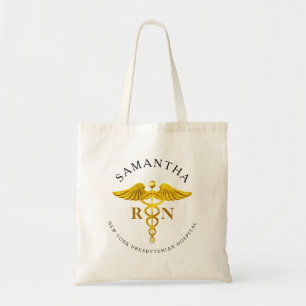 Tote Bag Gold Caduceus Registered Nurse Name