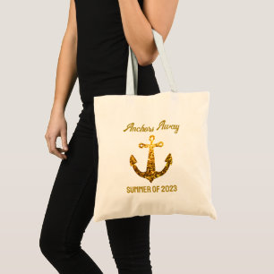 Tote Bag Gold faux scintille Ancres Away Summer votre texte