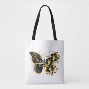 Tote Bag Gold flower Butterfly with Black Orchid