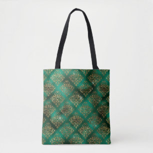 Tote Bag Gold Green Damask Elegant Chic Parties scintillant
