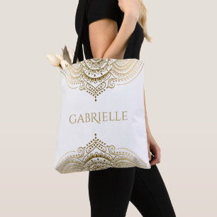 Tote Bag Gold Lace Paisley Mandala